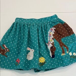 Mini boden corduroy horse bunny Teal Skirt with Animal Appliqué size 6-7
